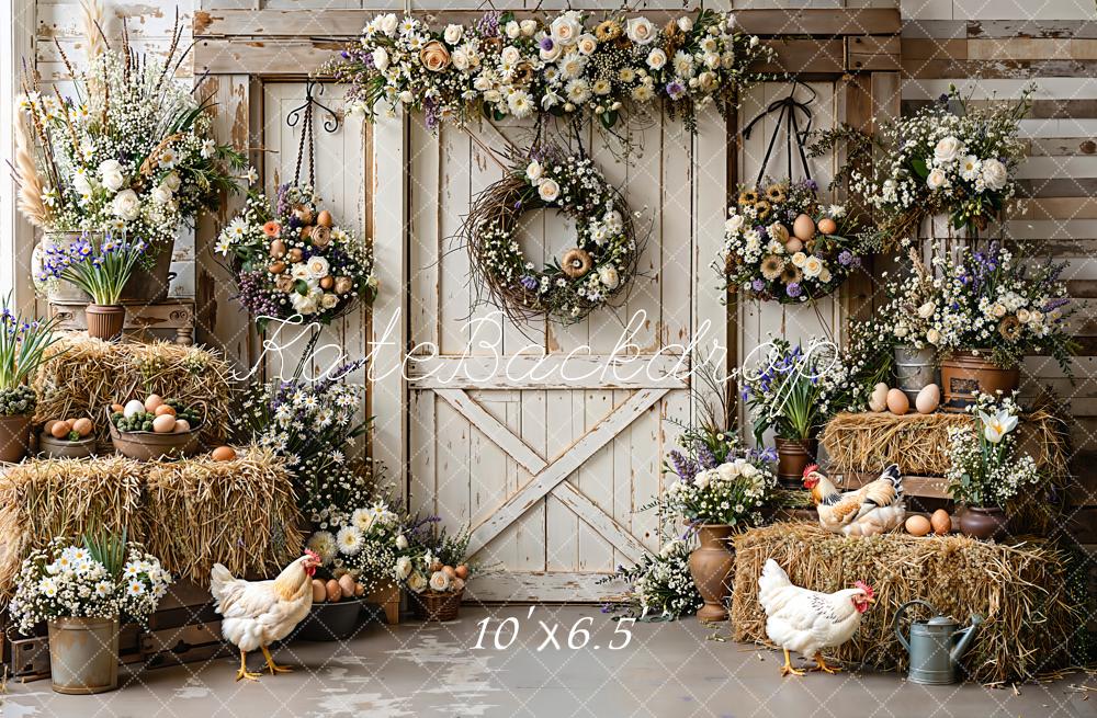 Kate Farmhouse Eggs Hay Wreaths Fleece Backdrop Designed by Emetselch -UK