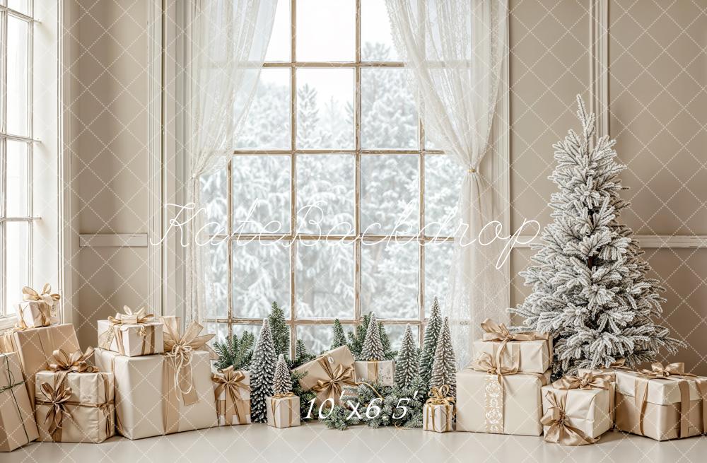 Kate Christmas Gifts Tree Window Fleece Backdrop Designed by Emetselch -UK