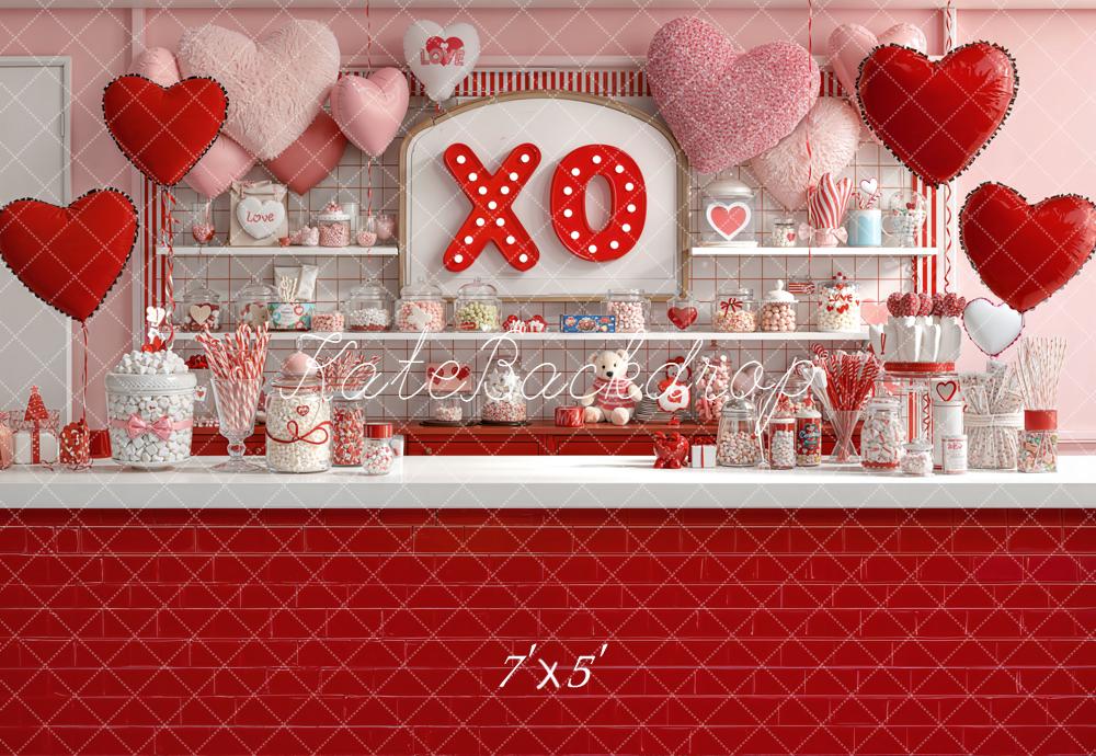 Kate Valentines Candy Shop Hearts Balloons Backdrop Designed by Emetselch -UK