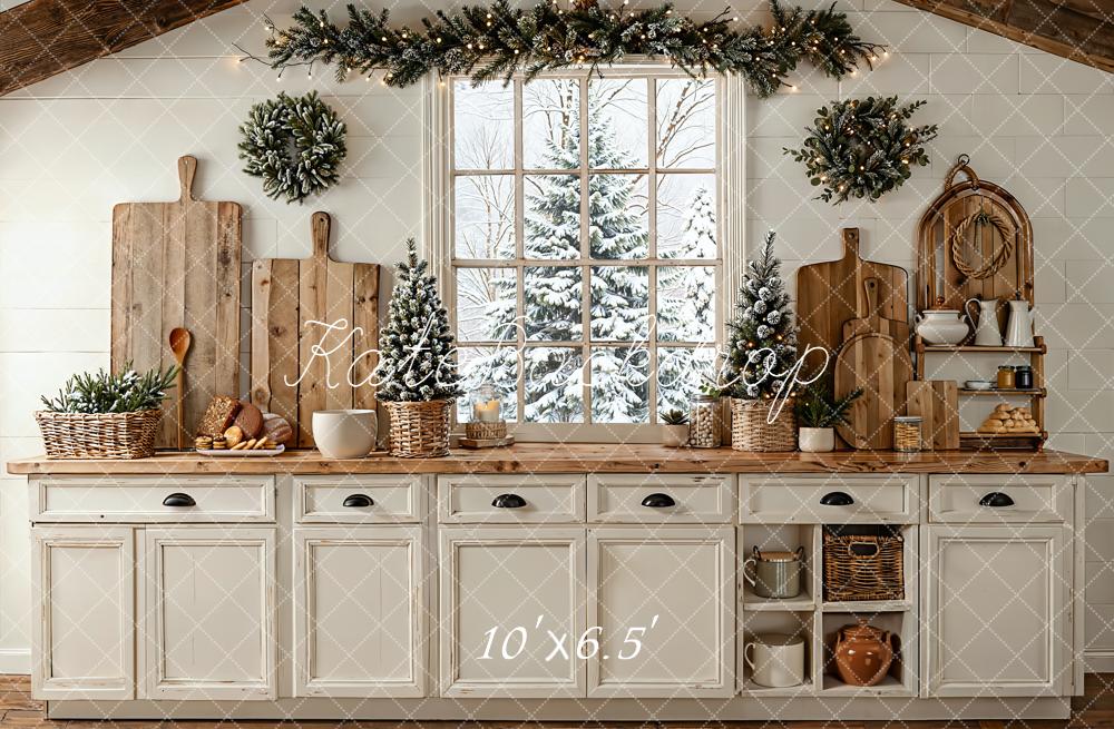 Kate Winter Kitchen Window Garland Fleece Backdrop Designed by Emetselch