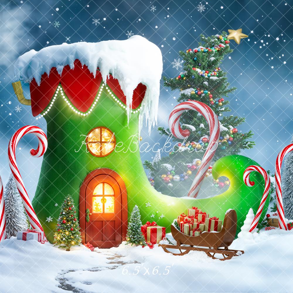 Kate Christmas Elf Shoe Tree Gifts Backdrop Designed by Emetselch -UK