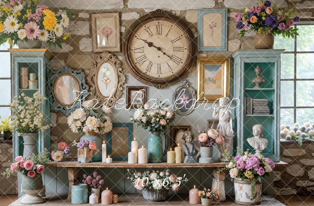 Kate Vintage Wall Flowers Candles Statues Backdrop Designed by Mini MakeBelieve -UK