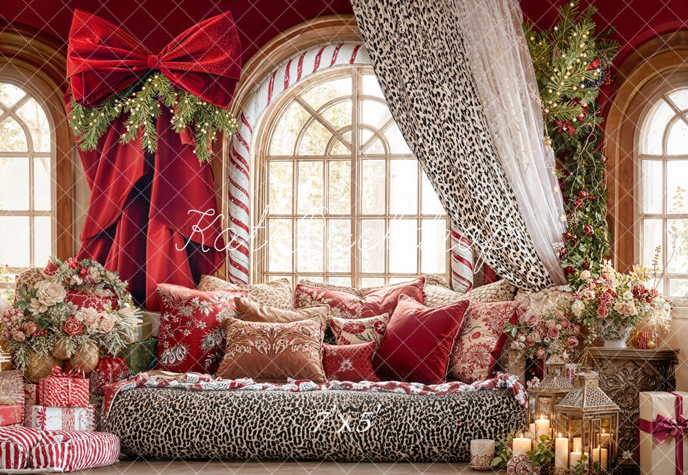 Kate Christmas Leopard Red Curtains Backdrop Designed by Emetselch