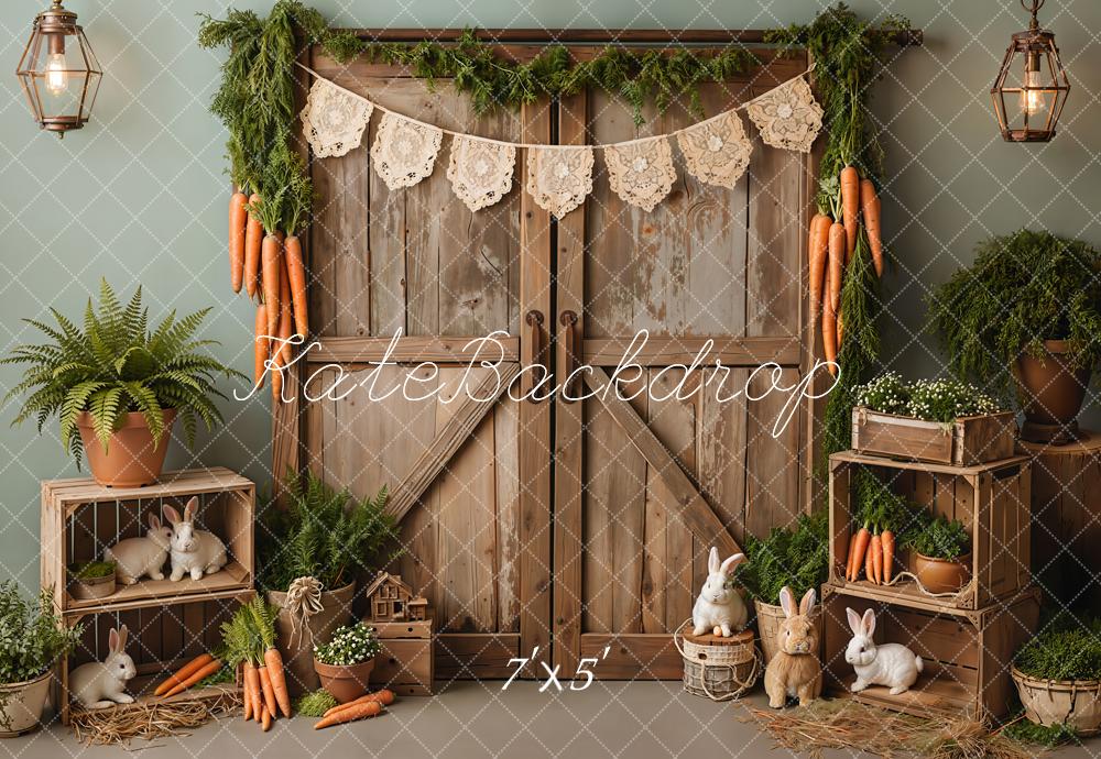 Kate Easter Bunny Carrots Wooden Door Backdrop Designed by Emetselch