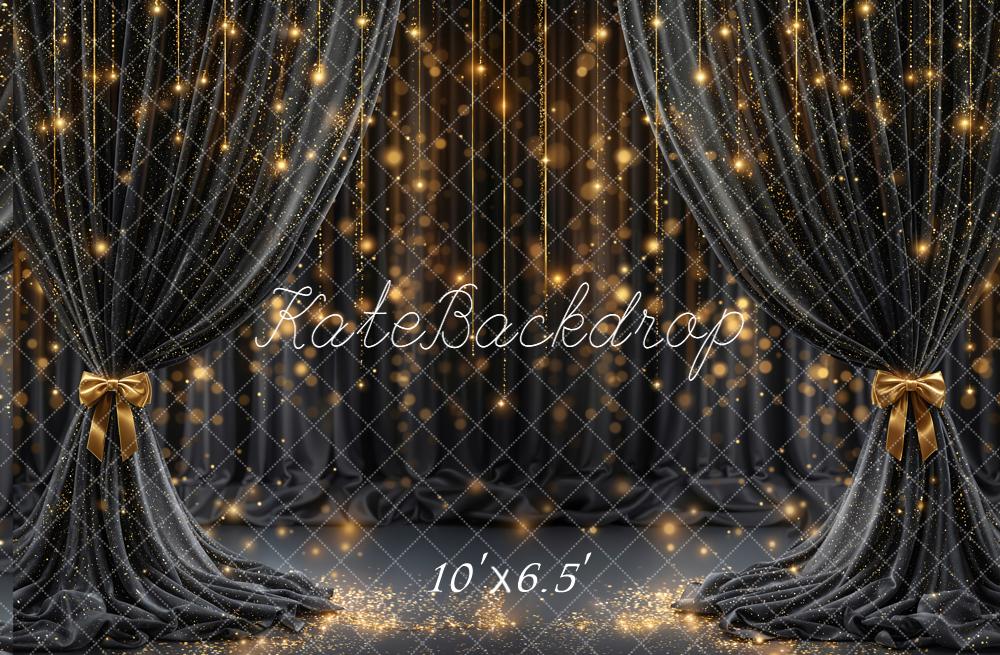 Kate Black Curtains Gold Sparkle Bokeh Backdrop Designed by Emetselch -UK