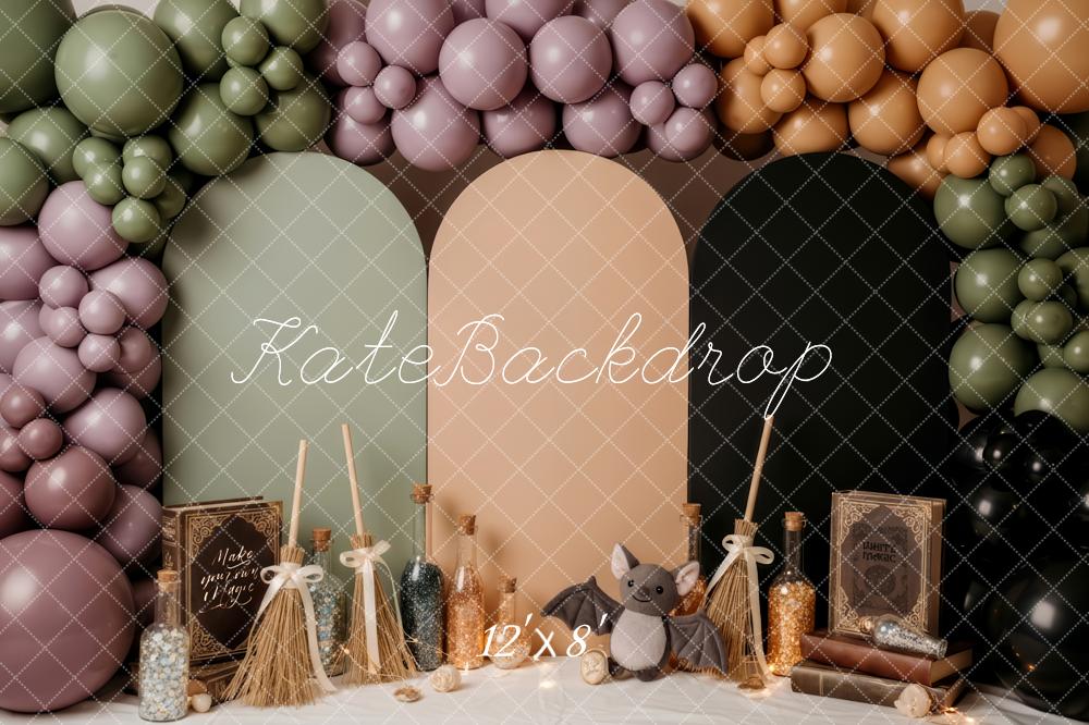 Kate Halloween Brooms Balloons Arched Panels Backdrop Designed by Patty Robert