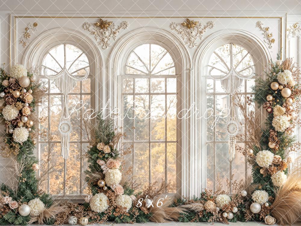 Kate Floral Arch Christmas Ornaments Window Fleece Backdrop Designed by Emetselch -UK
