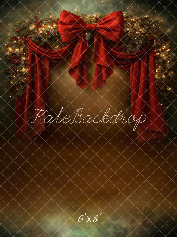 Kate Christmas Garland Red Drapes Bow Fleece Backdrop Designed by Chain Photography -UK