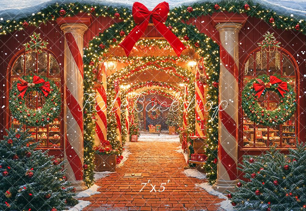 Kate Christmas Garland Wreath Red Bow Archway Backdrop Designed by Emetselch