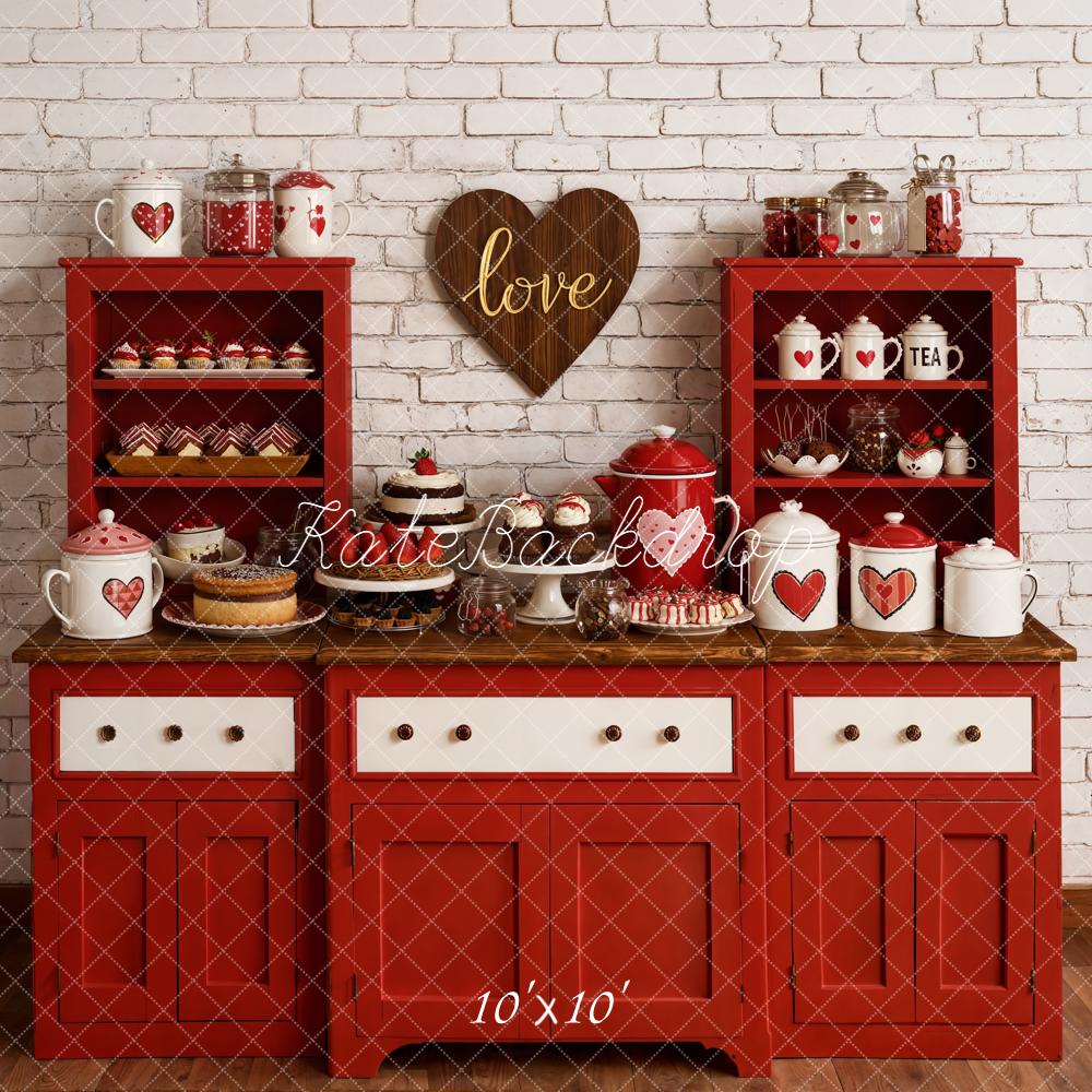 Kate Valentine Red Cabinet Heart Kitchen Backdrop Designed by Emetselch