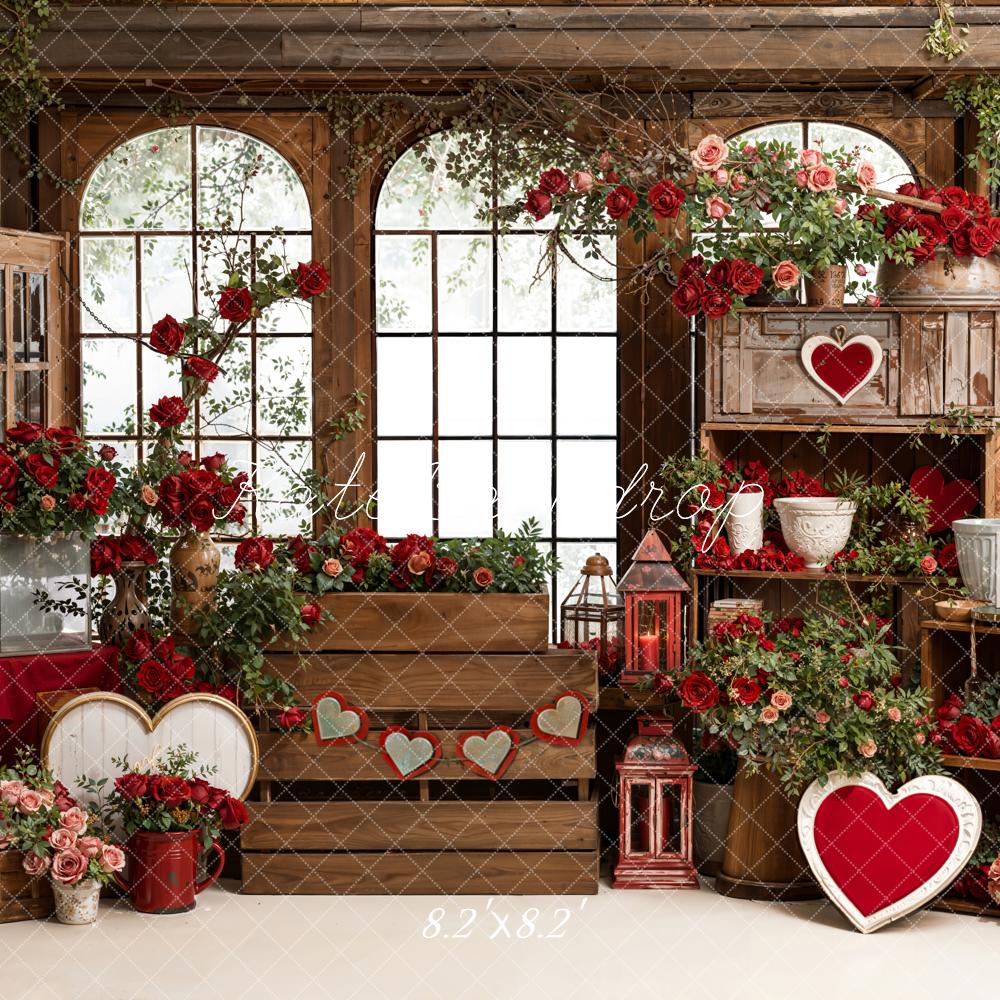 Kate Valentine Heart Roses Wooden Window Backdrop Designed by Emetselch