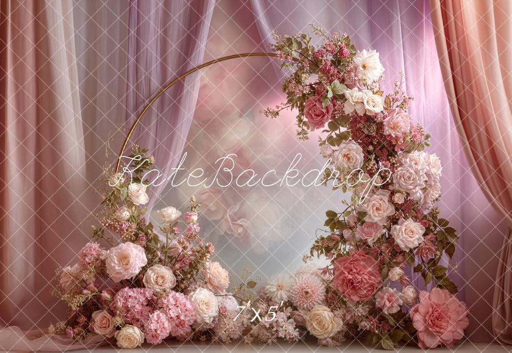 Kate Pink Floral Garland Curtains Backdrop Designed by Emetselch