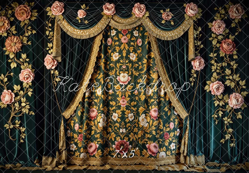 Kate Vintage Curtain Gold Floral Rose Backdrop Designed by Mini MakeBelieve -UK