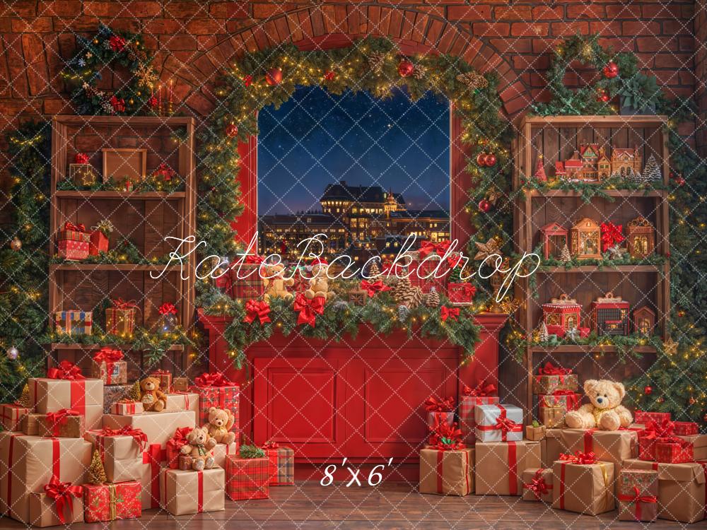 Kate Red Christmas Garland Window Gift Fleece Backdrop Designed by Emetselch -UK