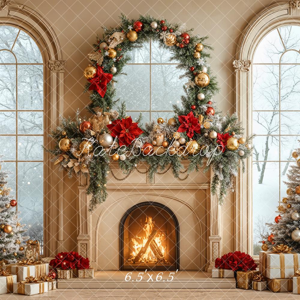 Kate Christmas Fireplace Trees Garland Backdrop Designed by Emetselch