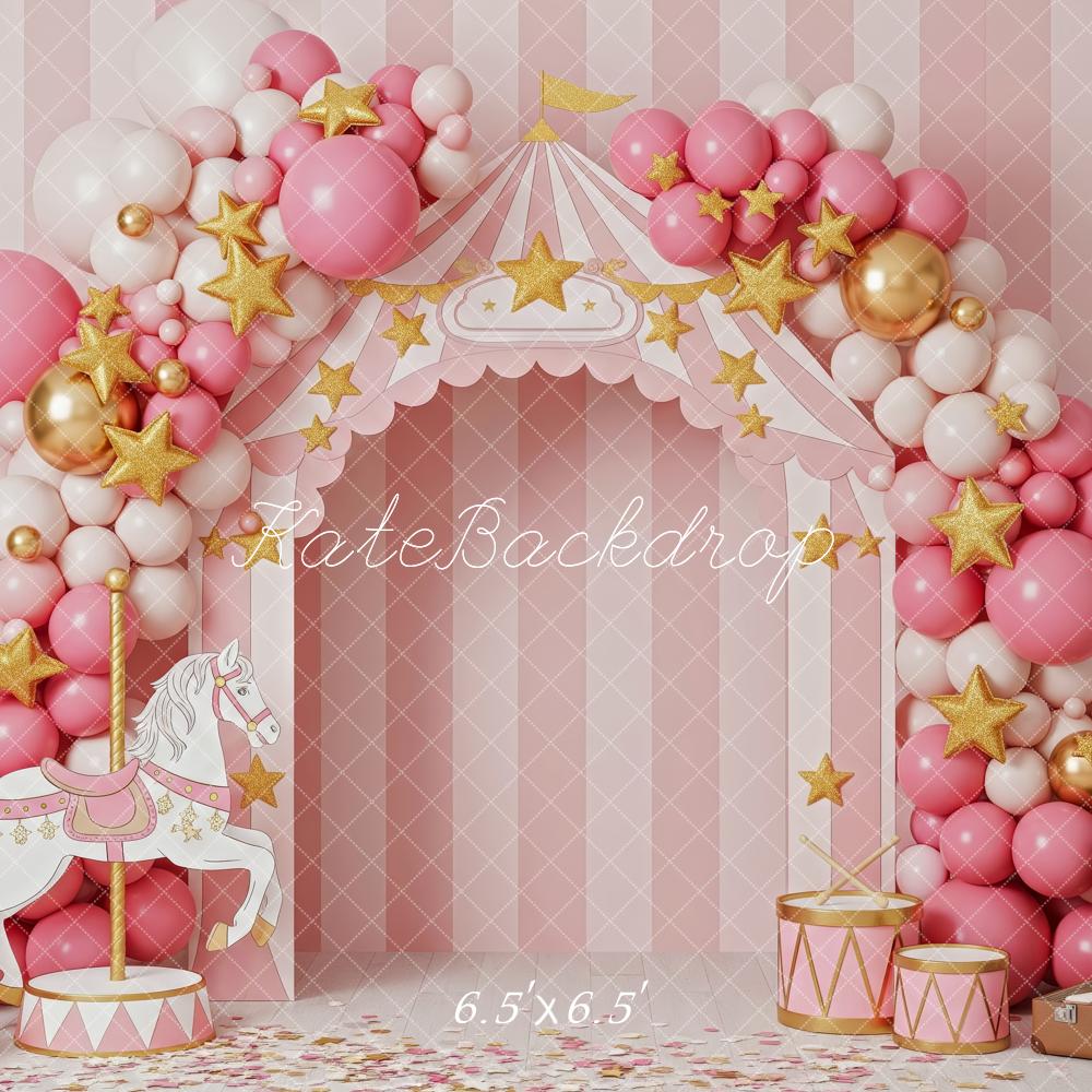 Kate Circus Balloon Arch Carousel Pink Backdrop Designed by Patty Robert