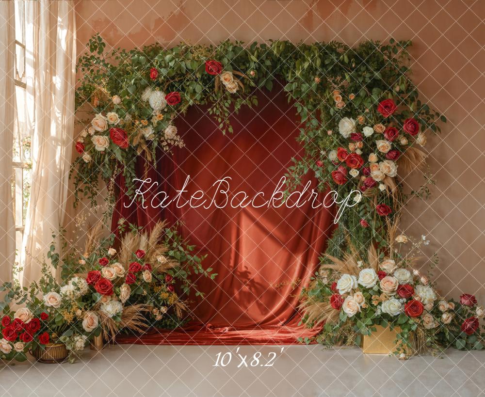 Kate Spring Red Curtain Garland Greenery Backdrop Designed by Emetselch