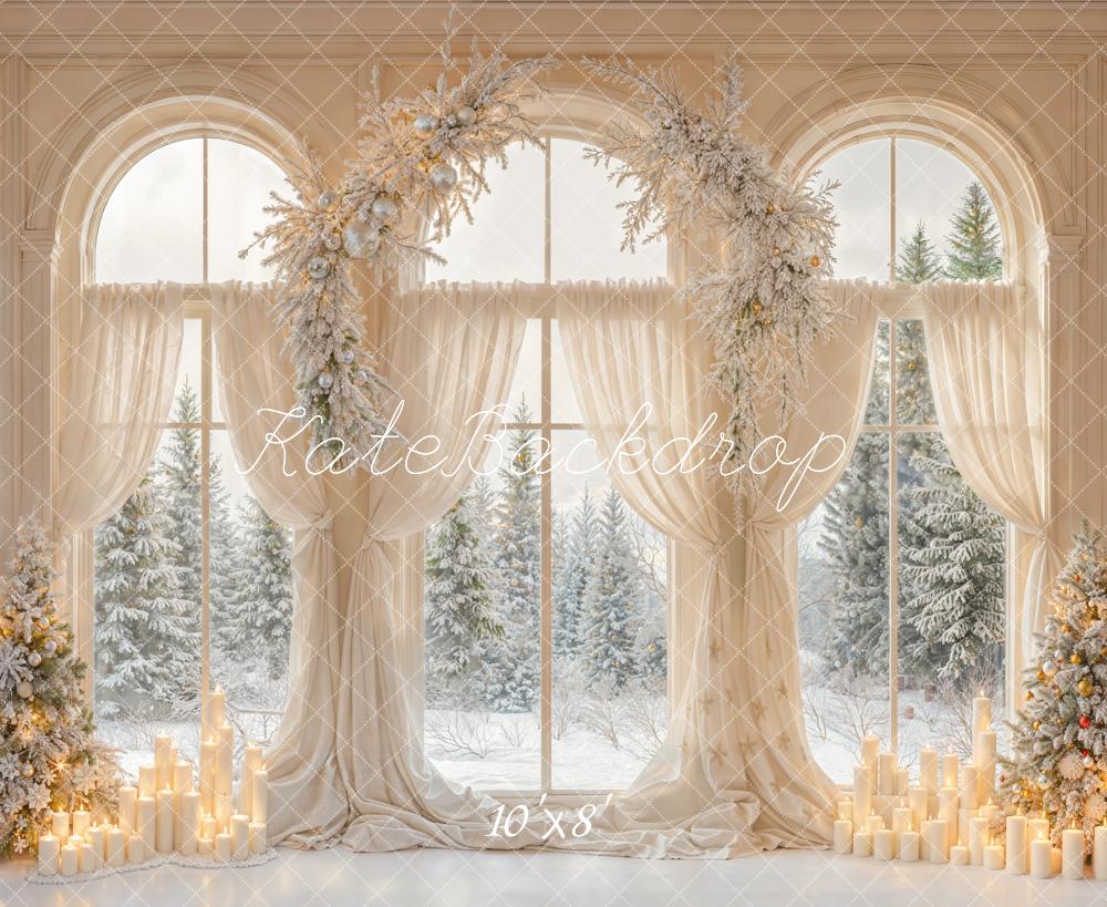 Kate Christmas Snowy Trees Window Fleece Backdrop Designed by Emetselch -UK
