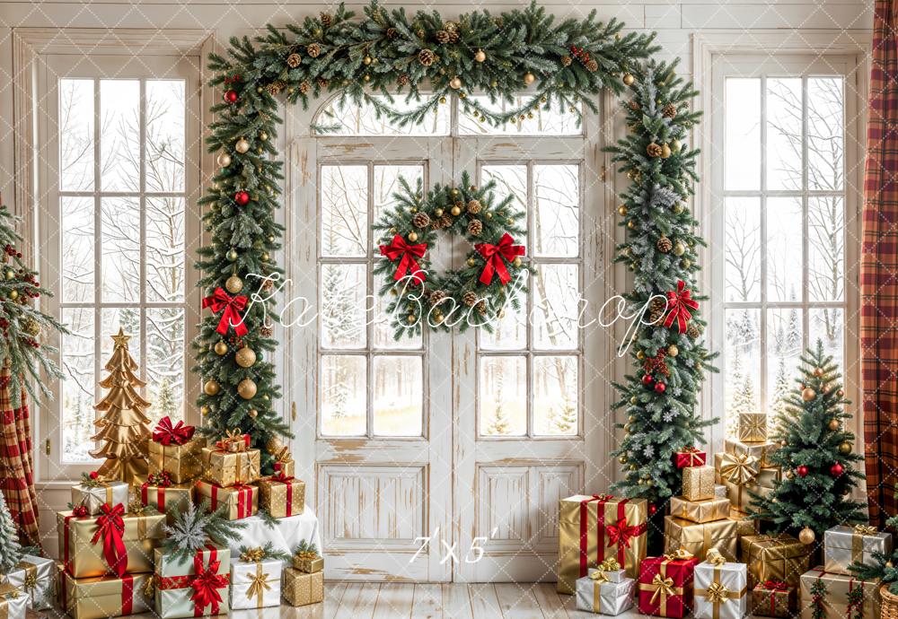 Kate Christmas Garland Rustic Windows Backdrop Designed by Emetselch