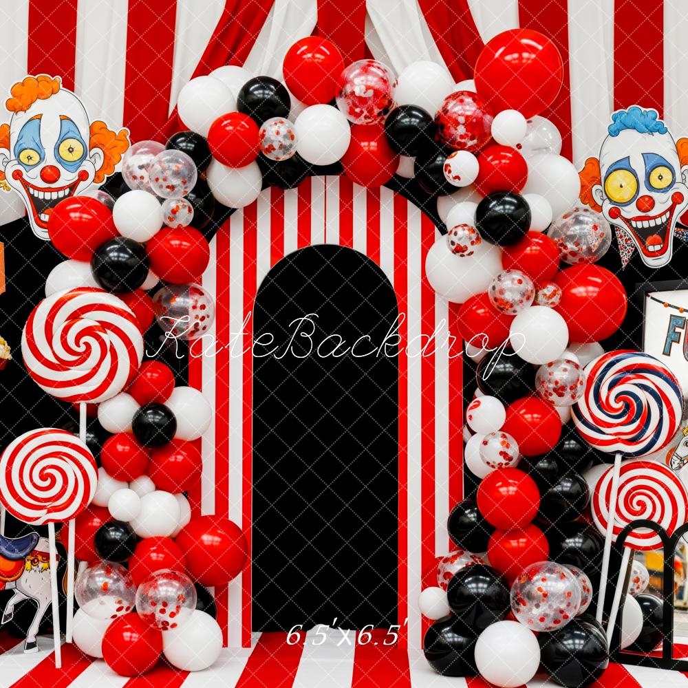 Kate Circus Clown Striped Balloons Funhouse Backdrop Designed by Patty Robert