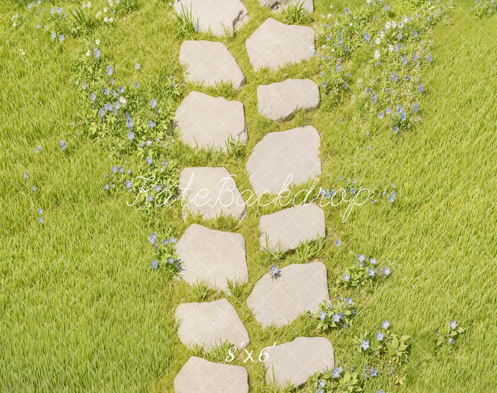 Kate Stone Path Green Grass Floor Fleece Backdrop Designed by Kate image
