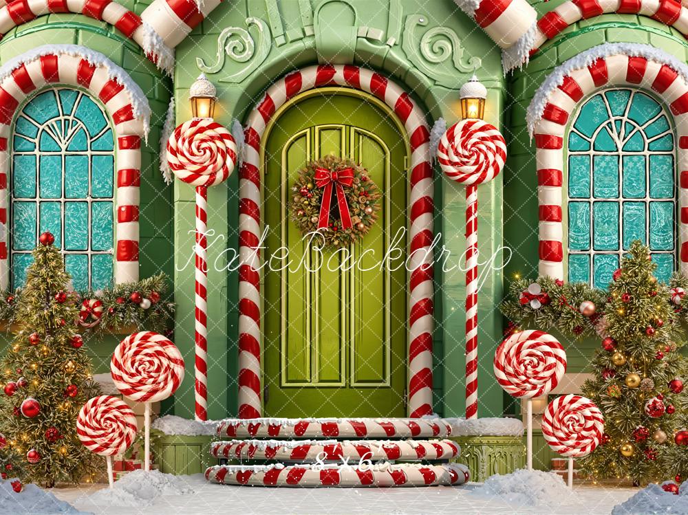 Kate Christmas Candy Cane Lollipops Green House Backdrop Designed by Emetselch