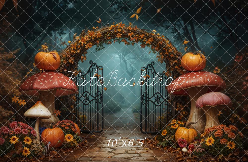Kate Halloween Gate Mushrooms Fleece Backdrop Designed by Chain Photography -UK