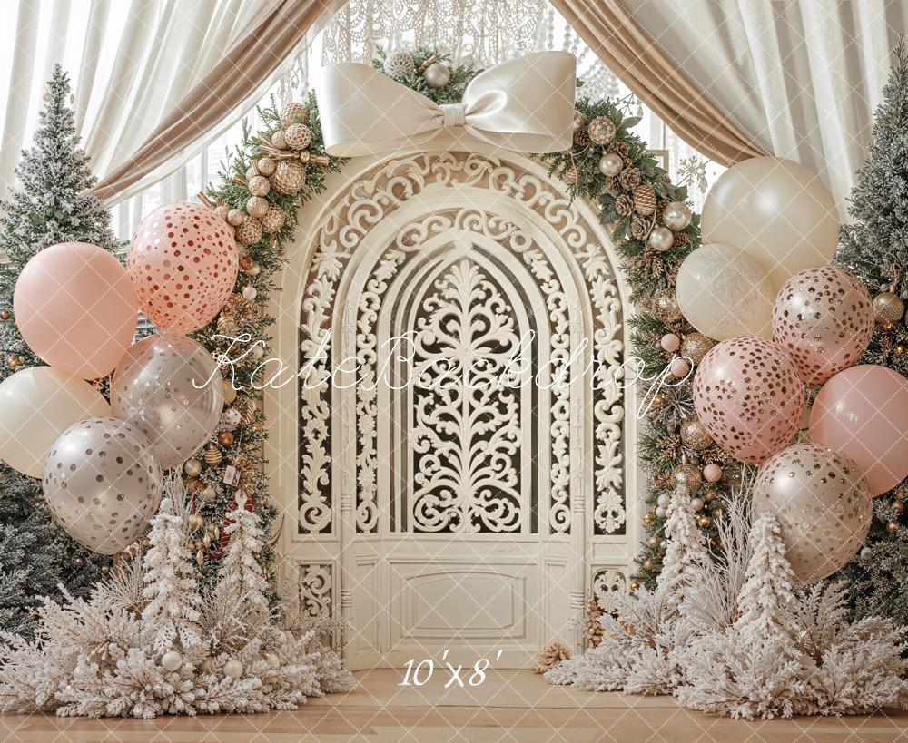Kate Winter Arch Balloons Frosted Trees Fleece Backdrop Designed by Emetselch -UK