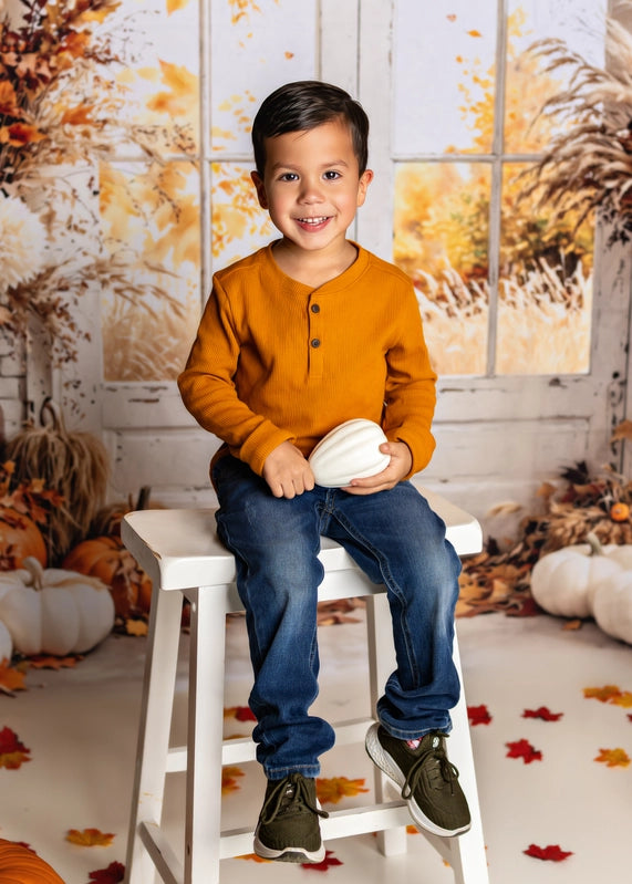 Kate Autumn Cozy Pumpkin Floral Window Backdrop Designed by Emetselch