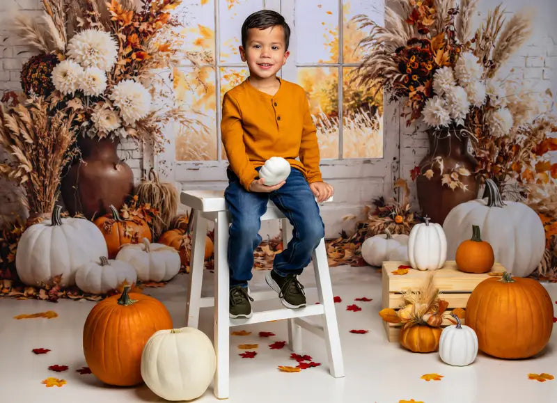 Kate Autumn Cozy Pumpkin Floral Window Backdrop Designed by Emetselch