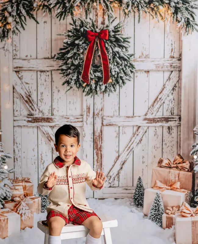 Kate Christmas Tree White Wooden Door Backdrop Designed by Emetselch