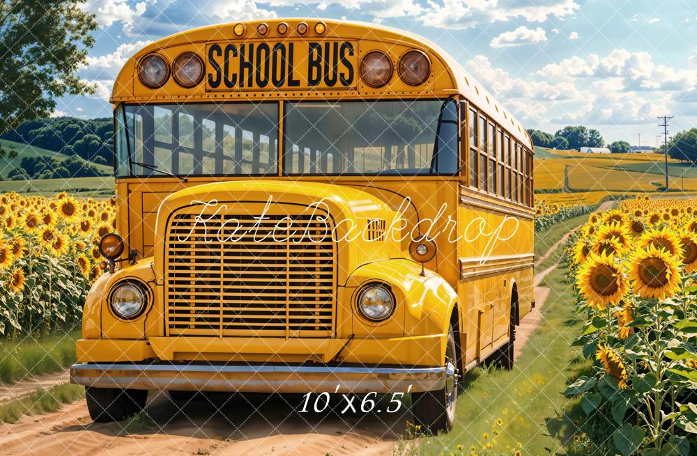 Kate School Bus Sunflower Field Backdrop Designed by Emetselch -UK