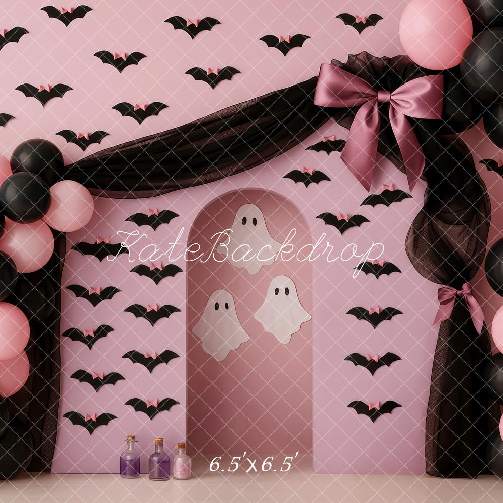Kate Halloween Bats Ghosts Balloons Pink Backdrop Designed by Patty Robert