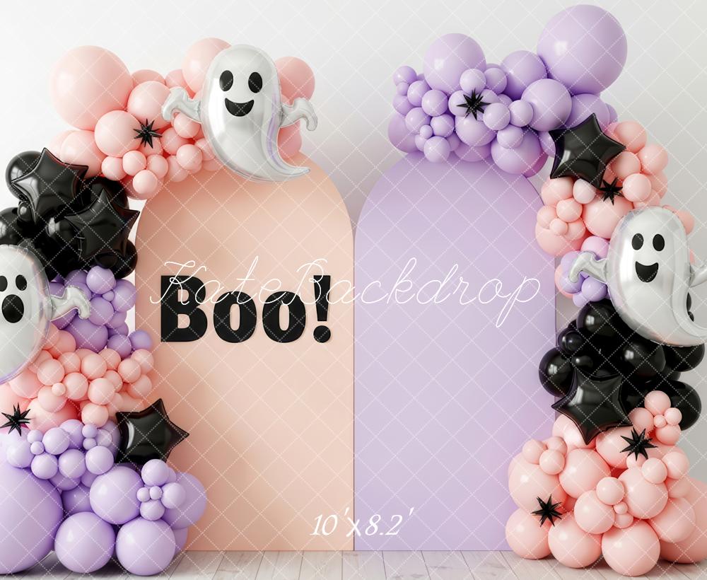 Kate Halloween Ghost Balloon Arch Pastel Backdrop Designed by Patty Robert
