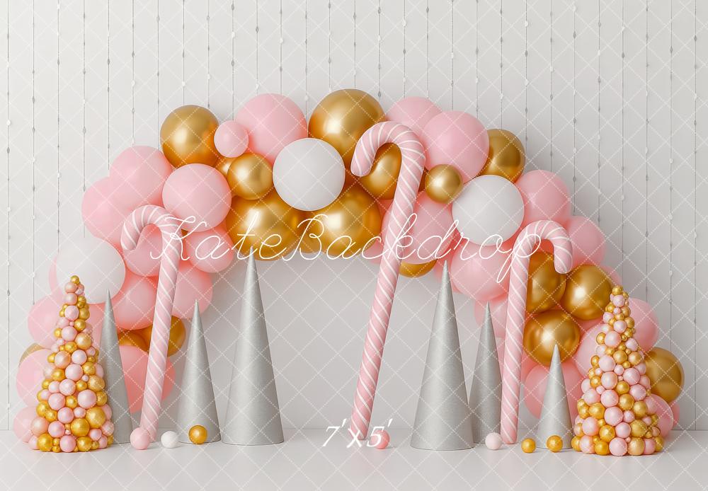 Kate Christmas Candy Cane Pink Gold Balloon Backdrop Designed by Patty Robert -UK