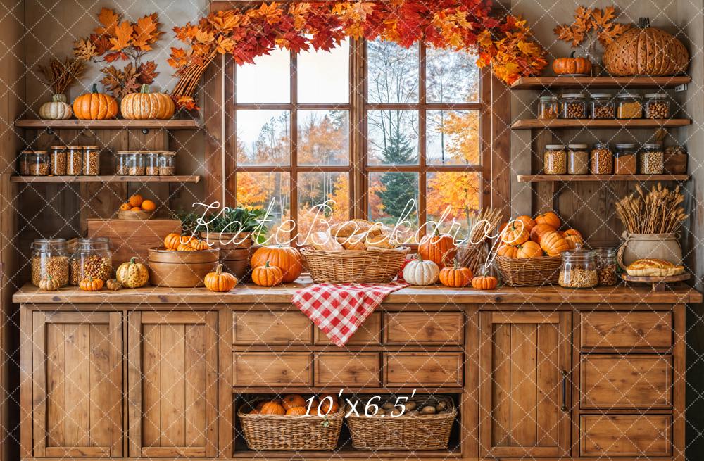 Kate Autumn Kitchen Pumpkins Wooden Backdrop Designed by Emetselch -UK