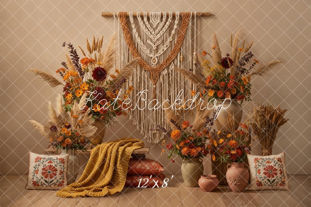 Kate Boho Macrame Floral Beige Backdrop Designed by Emetselch -UK
