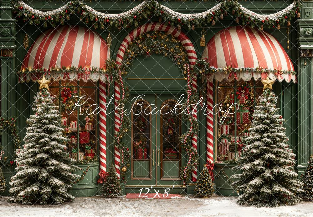 Kate Christmas Shop Front Snowy Trees Fleece Backdrop Designed by Emetselch -UK