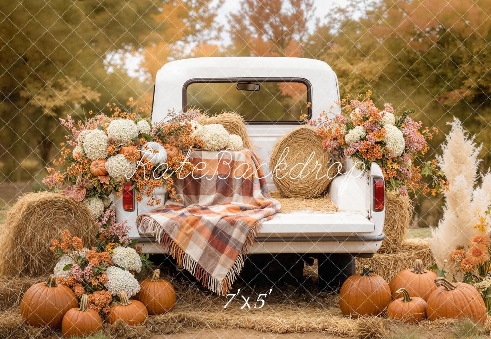Kate Autumn Truck Hay Bale Pumpkins Backdrop Designed by Emetselch -UK
