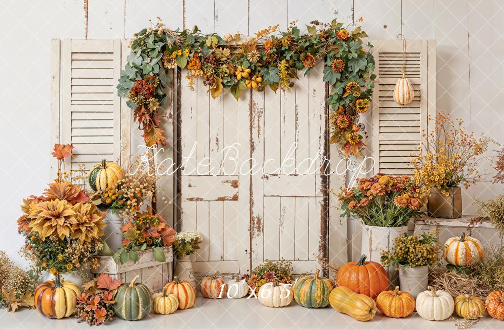 Kate Autumn Pumpkin Rustic Shutters Backdrop Designed by Emetselch