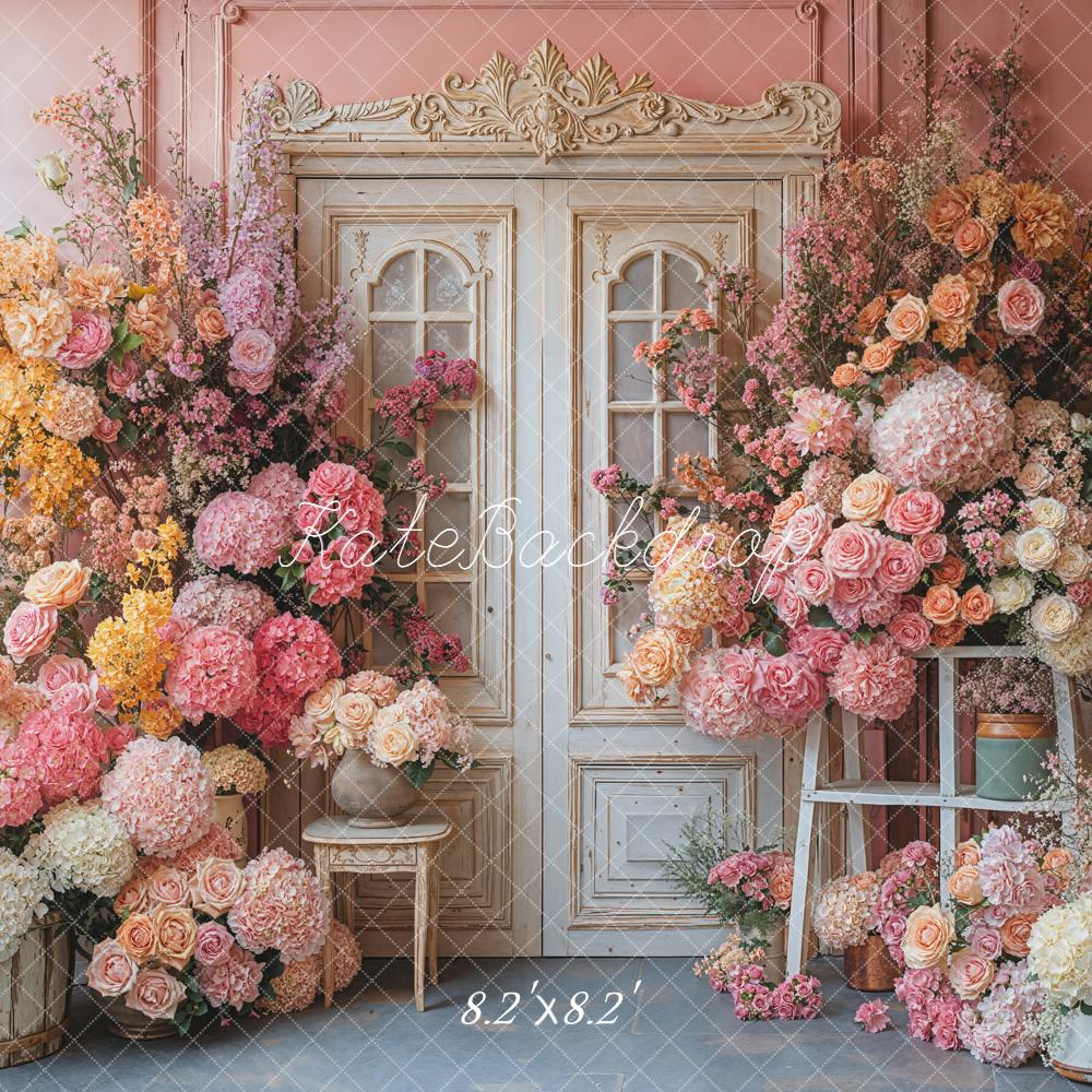 Kate Spring Pink Floral Ornate Door Backdrop Designed by Emetselch -UK