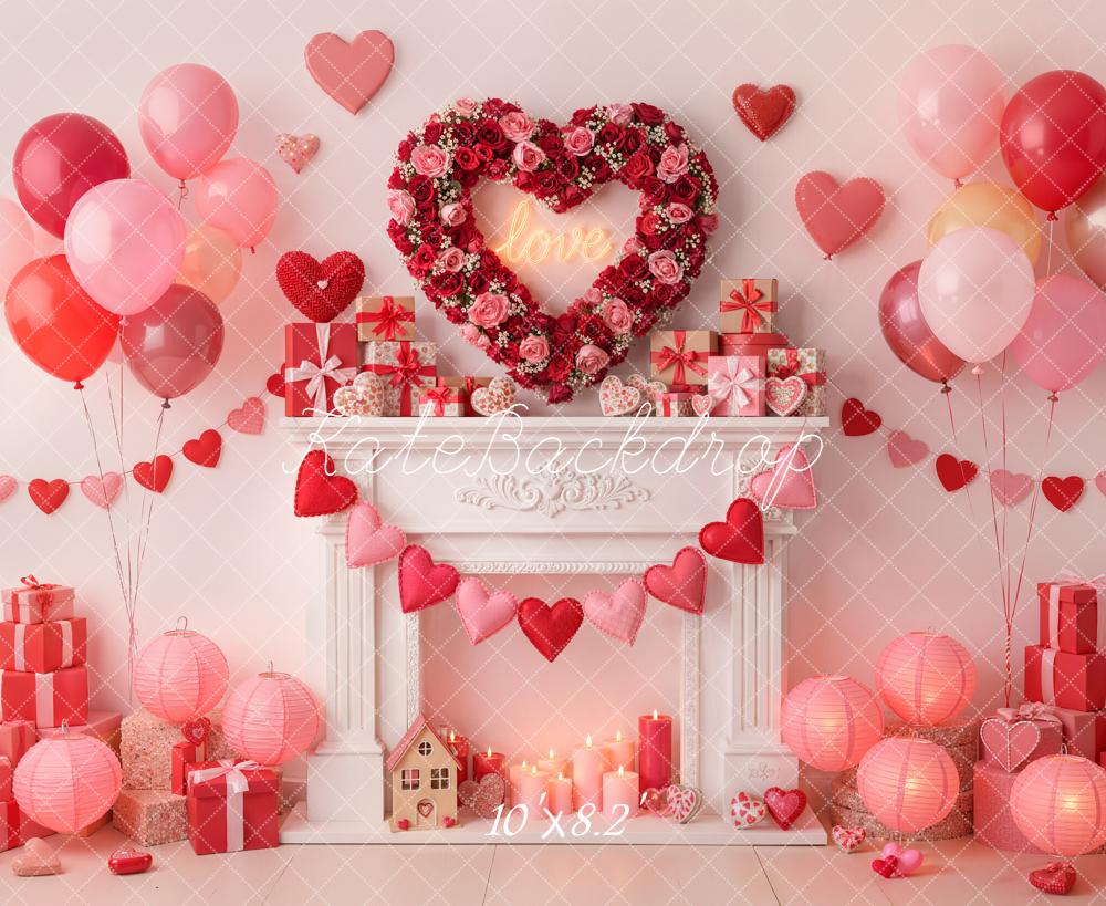 Kate Valentine Heart Wreath Balloons Fireplace Gifts Backdrop Designed by Emetselch -UK