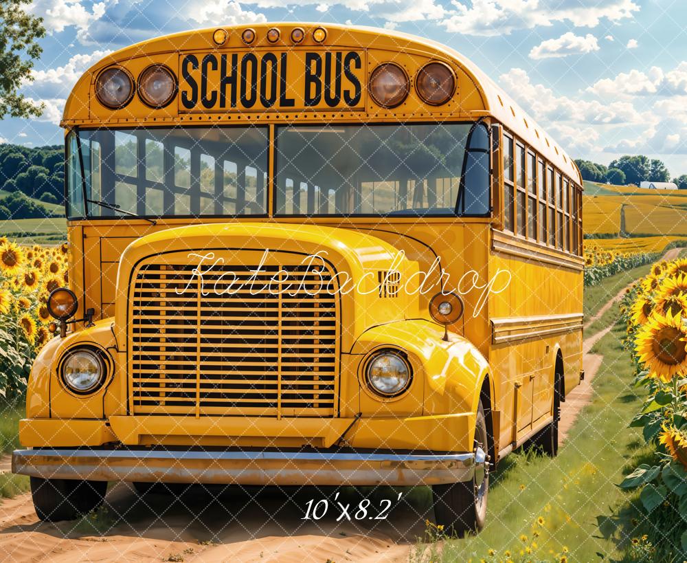 Kate School Bus Sunflower Field Backdrop Designed by Emetselch -UK