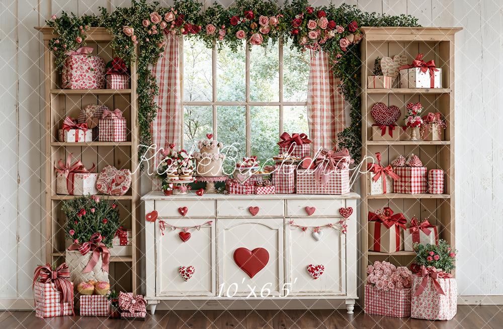 Kate Valentines Day Gift Roses Window Fleece Backdrop Designed by Emetselch