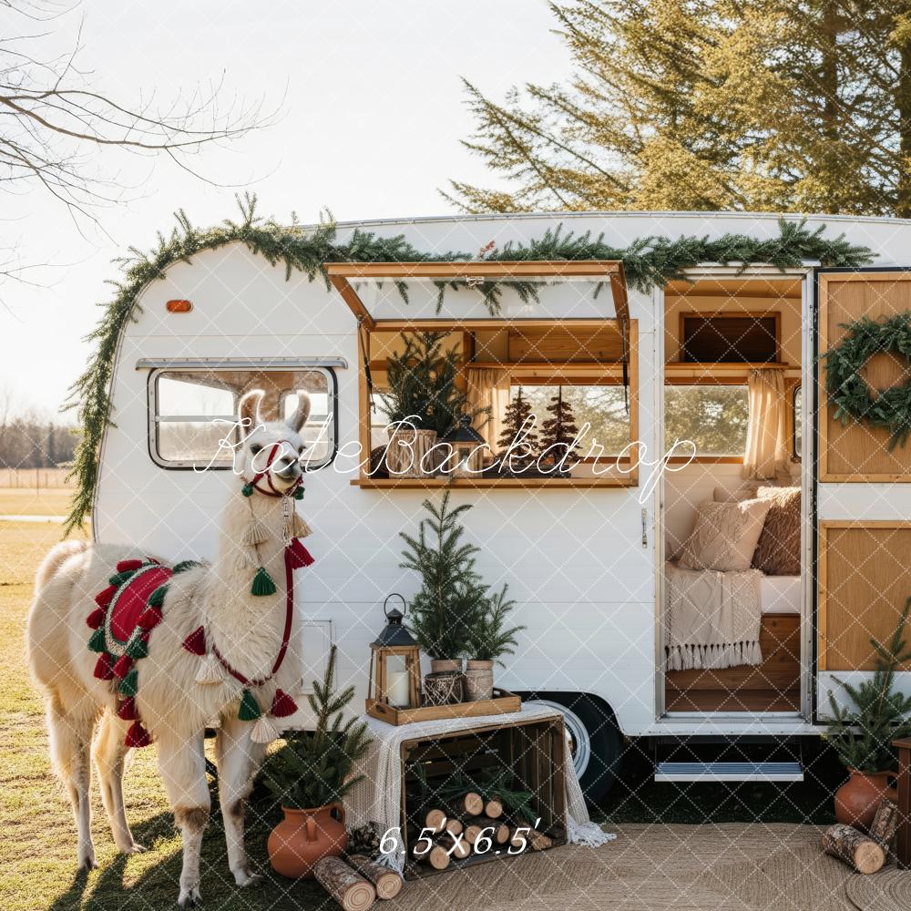 Kate Christmas Caravan Llama Greenery Backdrop Designed by Patty Robert