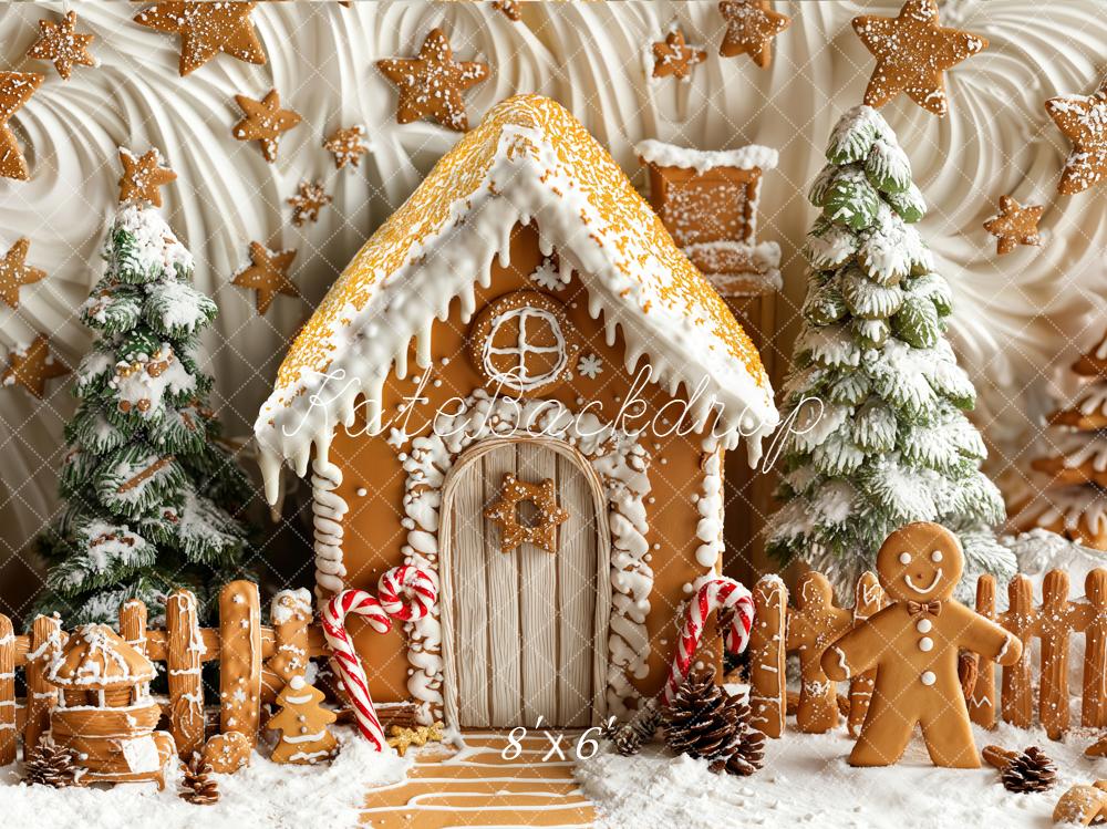 Kate Christmas Gingerbread House Snowy Trees Backdrop Designed by Emetselch