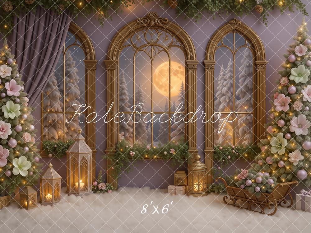 Kate Christmas Floral Trees Moonlit Window Backdrop Designed by Ashley Paul -UK