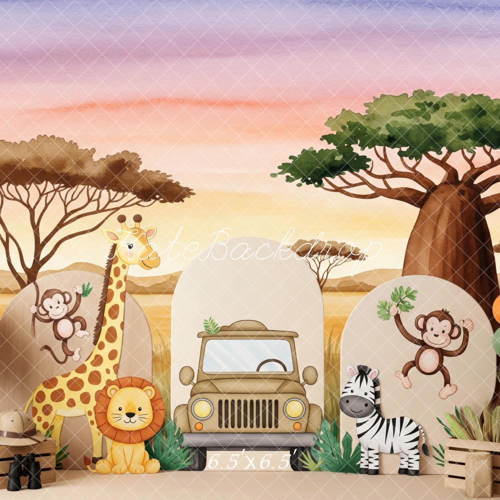 Kate Jungle Cartoon Animals Safari Trees Backdrop Designed by Patty Robert