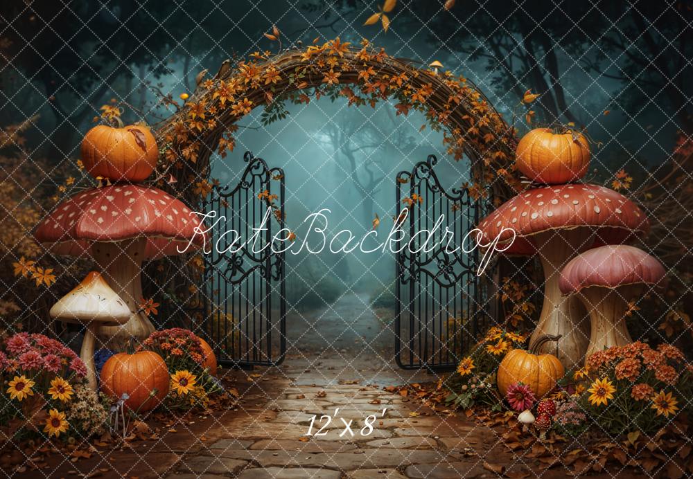 Kate Halloween Gate Mushrooms Fleece Backdrop Designed by Chain Photography -UK