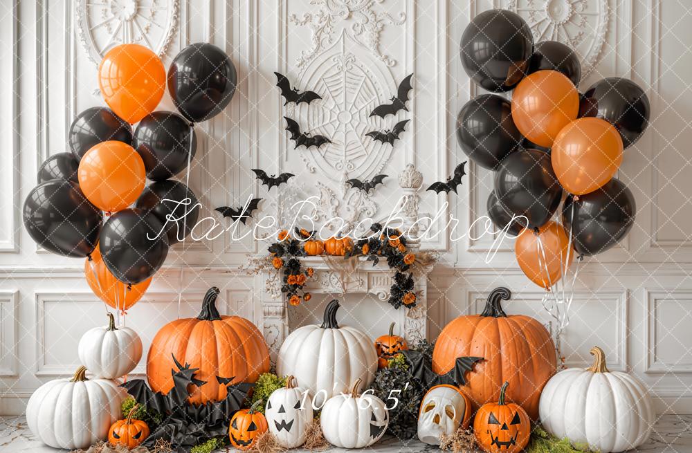 Kate Halloween Pumpkins Balloons Bats Fleece Backdrop Designed by Emetselch -UK